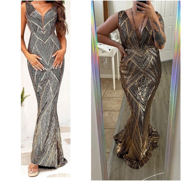 Luxe Sequin Cut out High Waisted Party Evening Formal Wedding Dress - Picture 2 of 12